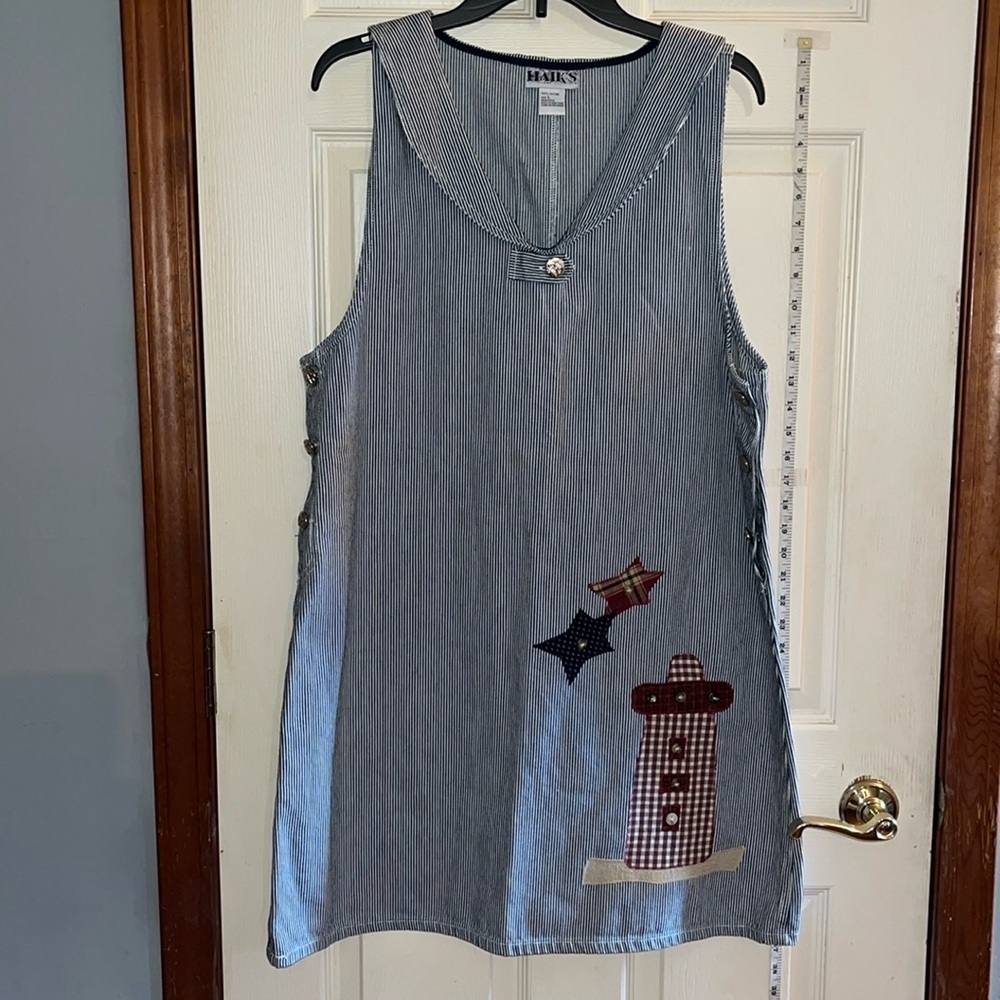 VTG-Haik’s-L-patchwork,sailor collar,blue/white striped, sleeveless jumper dress